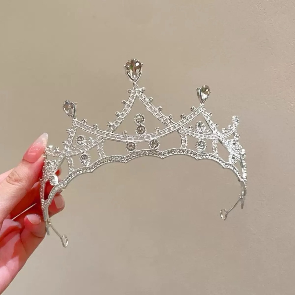 Rhinestone Crystal Tiara Crown - Silver